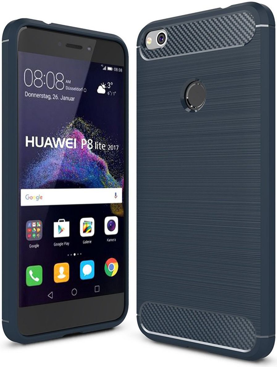 Huawei P8 Lite (2017) Geborsteld TPU Hoesje Blauw afbeelding 1