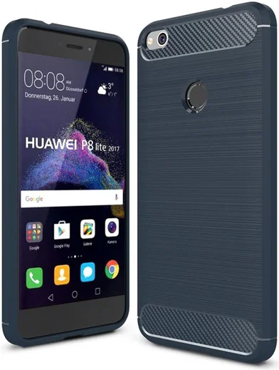 Huawei P8 Lite (2017) Geborsteld TPU Hoesje Blauw afbeelding 1