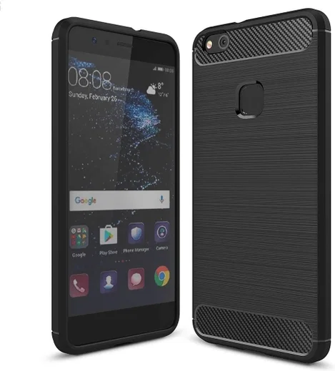 Huawei P10 Lite Geborsteld TPU Hoesje Zwart afbeelding 1