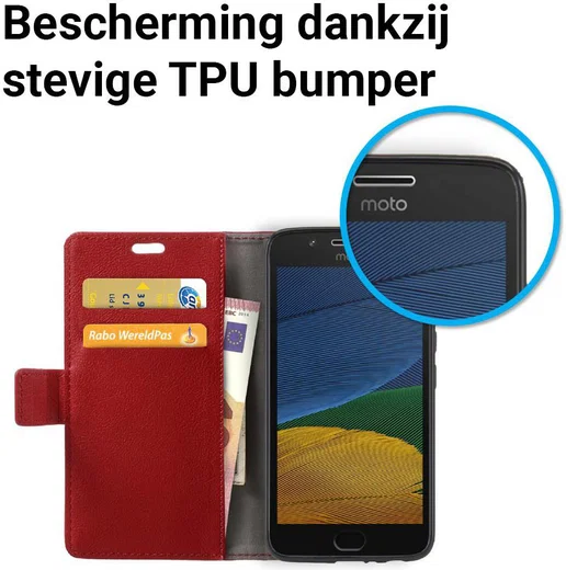 Motorola Moto G5 Hoesje BookCase Met Stand Rood afbeelding 5