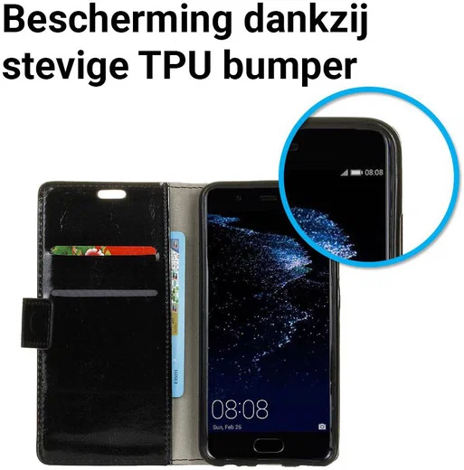 Huawei P10 Portemonnee Hoesje Zwart afbeelding 3