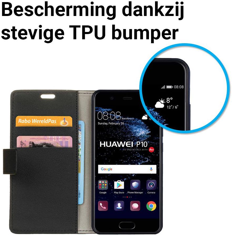 Huawei P10 Stijlvol Portemonnee Hoesje Zwart afbeelding 3