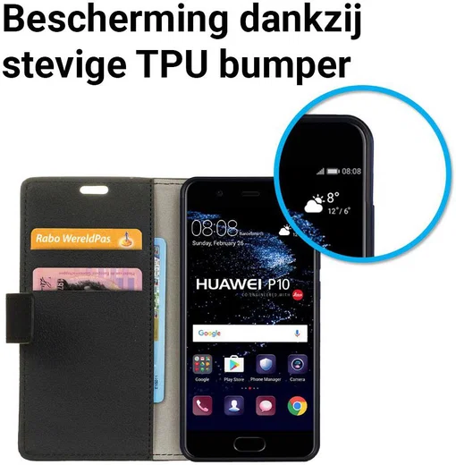 Huawei P10 Stijlvol Portemonnee Hoesje Zwart afbeelding 3