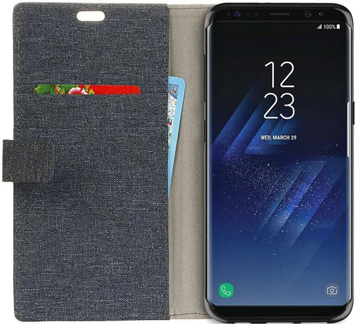 Samsung Galaxy S8 Plus Linnen Portemonnee Hoesje Donker Blauw afbeelding 1