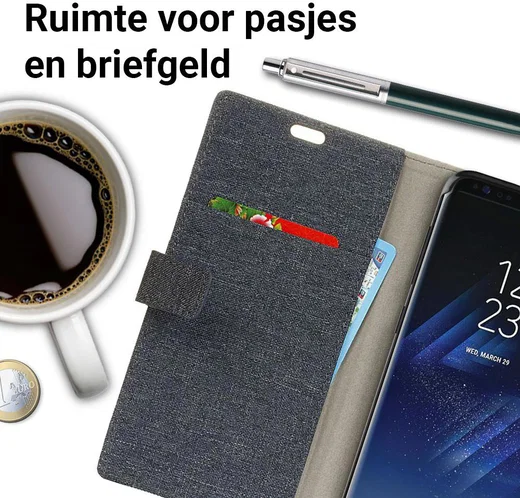 Samsung Galaxy S8 Plus Linnen Portemonnee Hoesje Donker Blauw afbeelding 2
