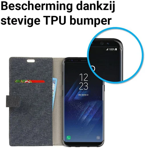 Samsung Galaxy S8 Plus Linnen Portemonnee Hoesje Donker Blauw afbeelding 4