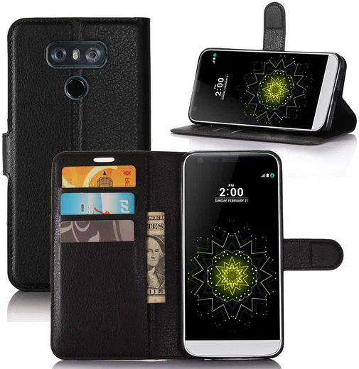 LG G6 Portemonnee Hoesje Lychee Zwart afbeelding 6