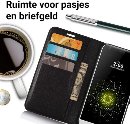 LG G6 Portemonnee Hoesje Lychee Zwart afbeelding 2