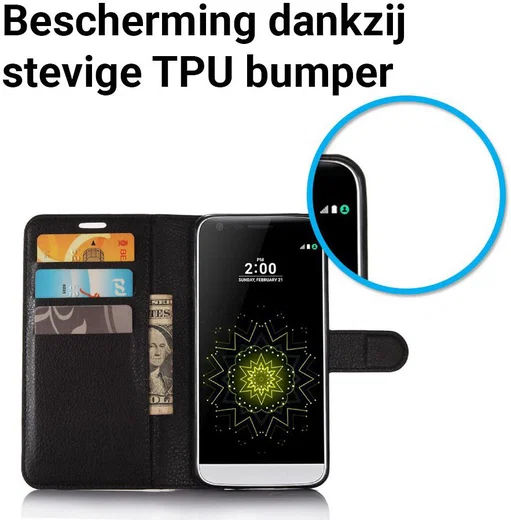 LG G6 Portemonnee Hoesje Lychee Zwart afbeelding 4