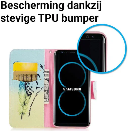 Samsung Galaxy S8 Portemonnee Print Hoesje Feather afbeelding 7