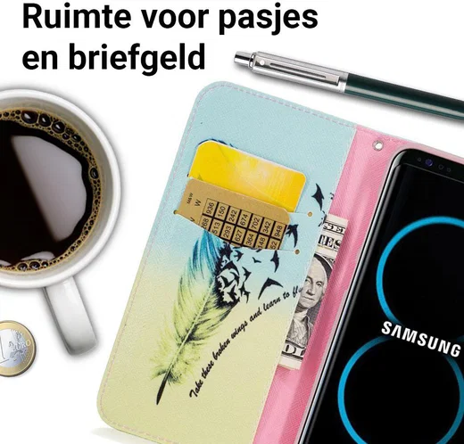 Samsung Galaxy S8 Portemonnee Print Hoesje Feather afbeelding 2