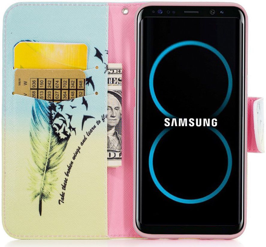 Samsung Galaxy S8 Portemonnee Print Hoesje Feather afbeelding 4