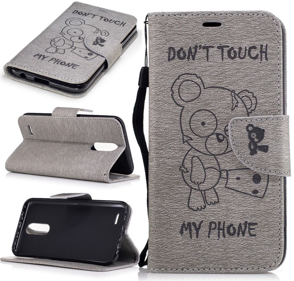LG K10 (2017) Portemonnee Flip Hoesje Beer Dont Touch Grijs afbeelding 3