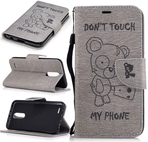 LG K10 (2017) Portemonnee Flip Hoesje Beer Dont Touch Grijs afbeelding 3