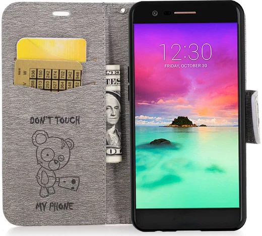 LG K10 (2017) Portemonnee Flip Hoesje Beer Dont Touch Grijs afbeelding 2