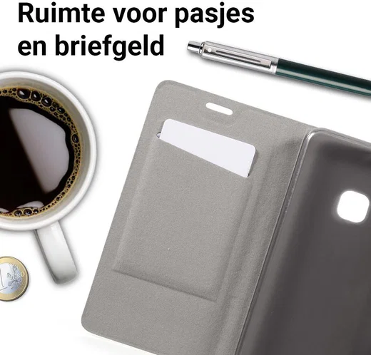 Huawei P10 Lite Linnen Portemonnee Hoesje Zwart afbeelding 2