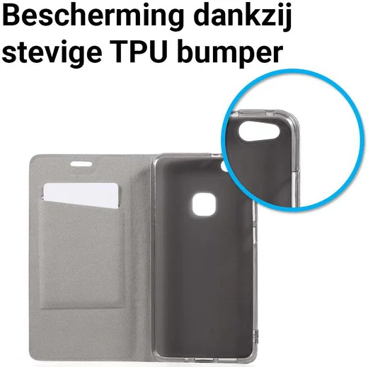 Huawei P10 Lite Linnen Portemonnee Hoesje Zwart afbeelding 4