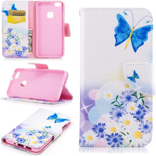 Huawei P10 Lite Portemonnee Hoesje Blauwe Vlinders afbeelding 5