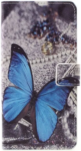 LG K10 (2017) Portemonnee Hoesje Blue Butterflies afbeelding 1