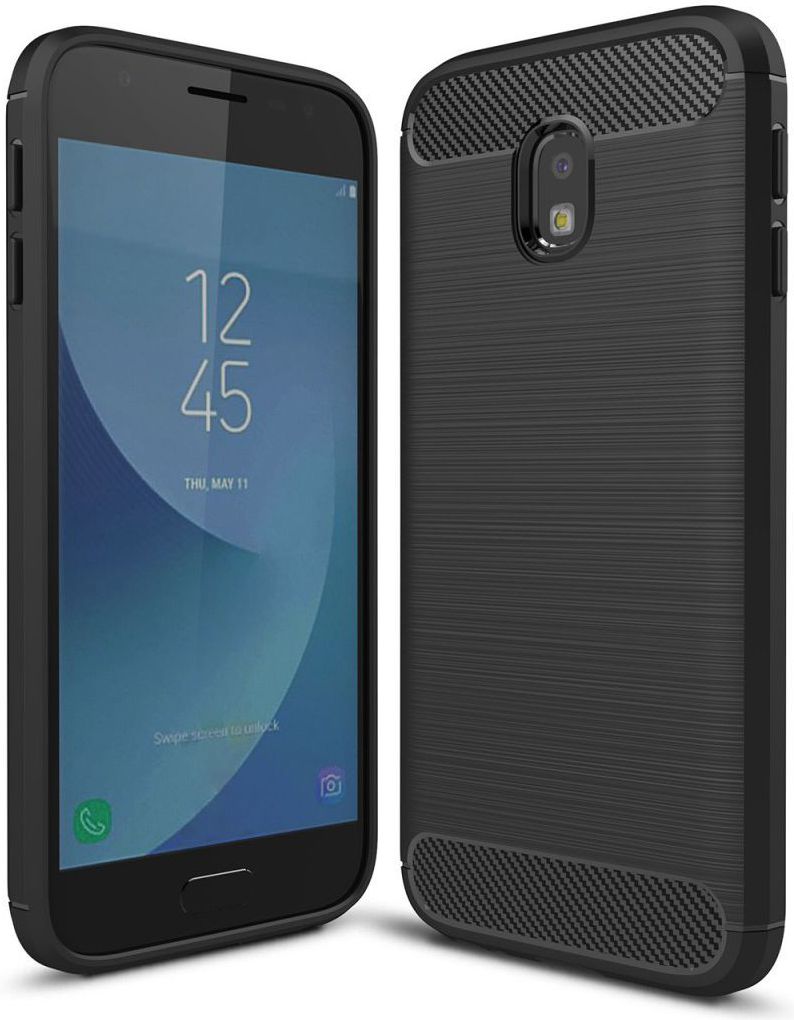 Samsung Galaxy J3 2017 Geborsteld TPU Hoesje Zwart afbeelding 1