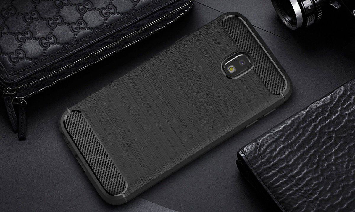 Samsung Galaxy J3 2017 Geborsteld TPU Hoesje Zwart afbeelding 2