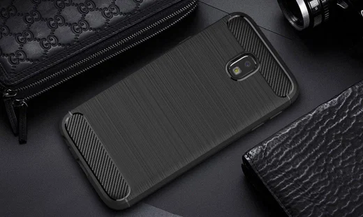 Samsung Galaxy J3 2017 Geborsteld TPU Hoesje Zwart afbeelding 2