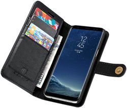 Samsung Galaxy S8 Echt Leren Portemonnee Hoesje Zwart afbeelding