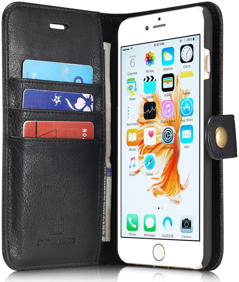 Apple iPhone 6/6S Echt Leren Portemonnee Hoesje Zwart afbeelding 1