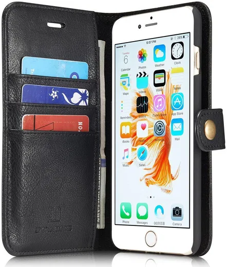 Apple iPhone 6/6S Echt Leren Portemonnee Hoesje Zwart afbeelding 1