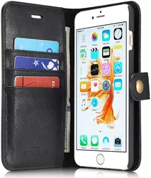 Apple iPhone 6/6S Echt Leren Portemonnee Hoesje Zwart afbeelding