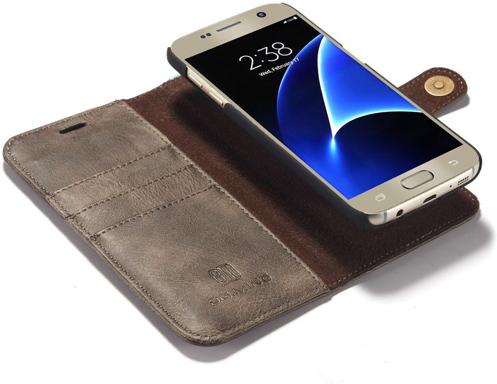 Samsung Galaxy S7 Echt Leren Portemonnee Hoesje Coffee afbeelding 2