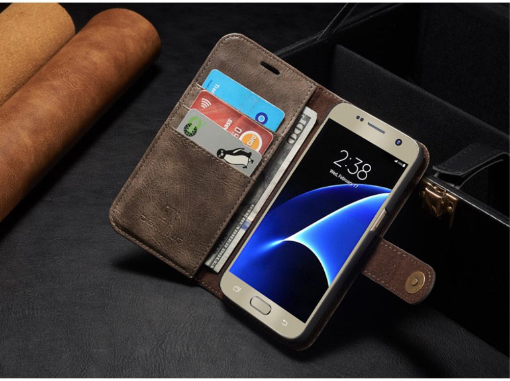 Samsung Galaxy S7 Echt Leren Portemonnee Hoesje Coffee afbeelding 9