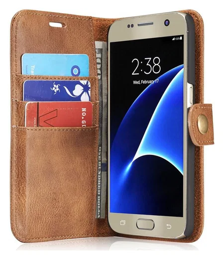 Samsung Galaxy S7 Echt Leren Portemonnee Hoesje Bruin afbeelding 1
