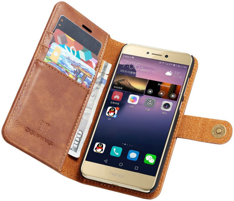 Huawei P8 Lite (2017) Echt Leren Portemonnee Hoesje Bruin afbeelding 1