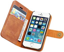 DG Ming Apple iPhone 5/5s/SE Echt Leren Portemonnee Hoesje Bruin afbeelding