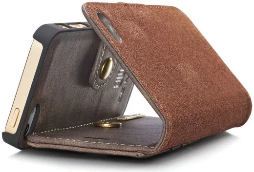 DG Ming Apple iPhone 5/5s/SE Echt Leren Portemonnee Hoesje Coffee afbeelding 14
