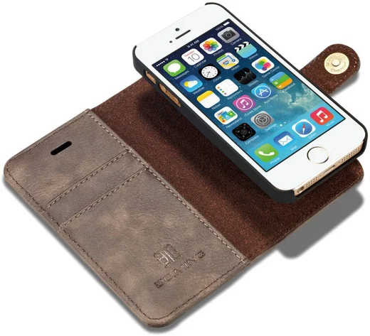 DG Ming Apple iPhone 5/5s/SE Echt Leren Portemonnee Hoesje Coffee afbeelding 5