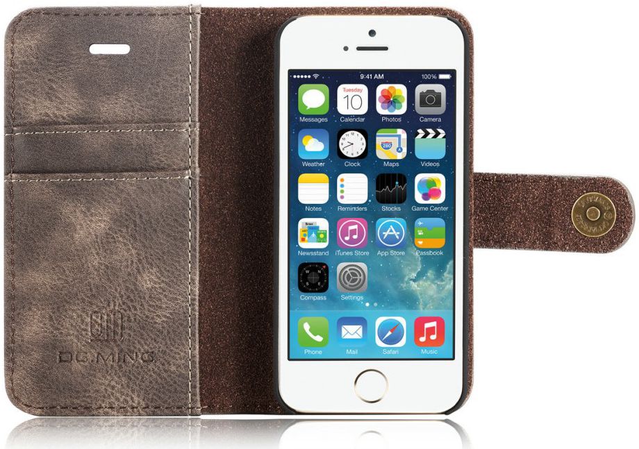 DG Ming Apple iPhone 5/5s/SE Echt Leren Portemonnee Hoesje Coffee afbeelding 6