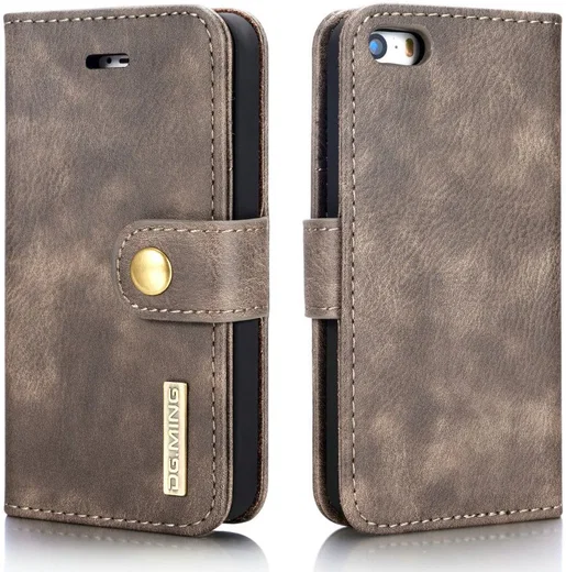 DG Ming Apple iPhone 5/5s/SE Echt Leren Portemonnee Hoesje Coffee afbeelding 7