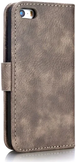 DG Ming Apple iPhone 5/5s/SE Echt Leren Portemonnee Hoesje Coffee afbeelding 10