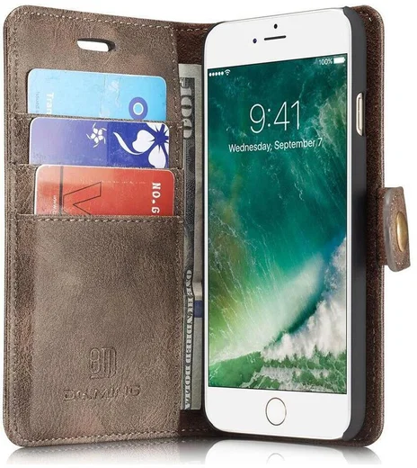Apple iPhone SE (2020/2022)/7/8 Portemonnee Hoesje Echt Leer Coffee afbeelding 1