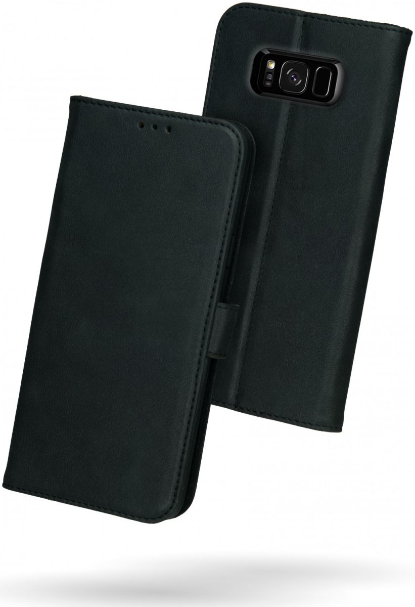 Rosso Deluxe Samsung Galaxy S8 Hoesje Echt Leer Pasjes Book Case Zwart afbeelding 2