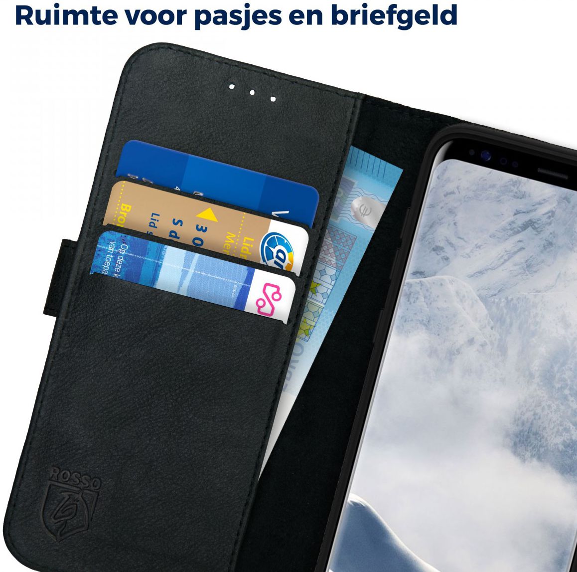 Rosso Deluxe Samsung Galaxy S8 Hoesje Echt Leer Pasjes Book Case Zwart afbeelding 5