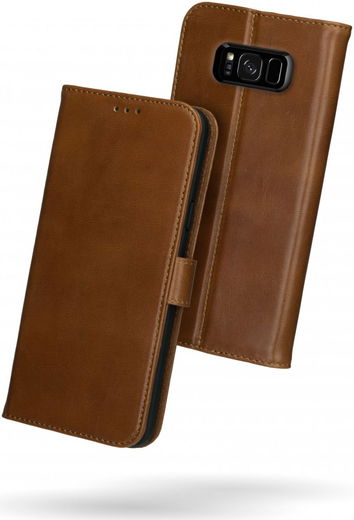 Rosso Deluxe Samsung Galaxy S8 Hoesje Echt Leer Pasjes Book Case Bruin afbeelding 2