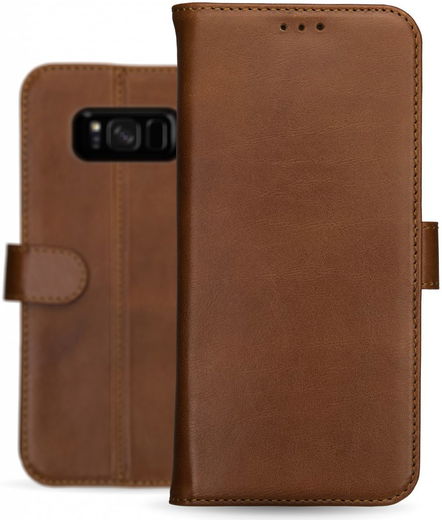Rosso Deluxe Samsung Galaxy S8 Hoesje Echt Leer Pasjes Book Case Bruin afbeelding 13