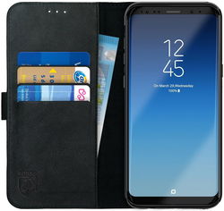 Rosso Deluxe Samsung Galaxy S8 Plus Hoesje Echt Leer Book Case Zwart afbeelding