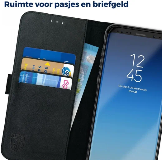 Rosso Deluxe Samsung Galaxy S8 Plus Hoesje Echt Leer Book Case Zwart afbeelding 5