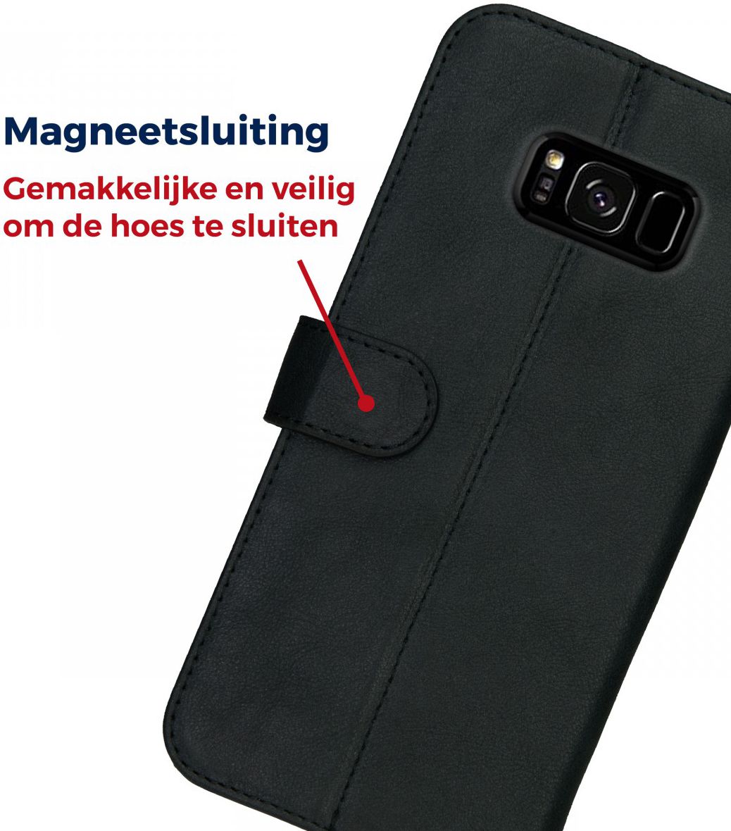 Rosso Deluxe Samsung Galaxy S8 Plus Hoesje Echt Leer Book Case Zwart afbeelding 8