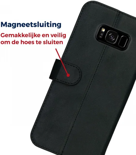 Rosso Deluxe Samsung Galaxy S8 Plus Hoesje Echt Leer Book Case Zwart afbeelding 8