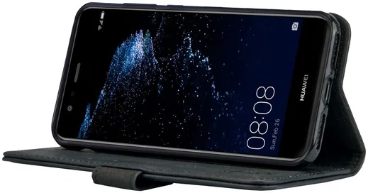 Rosso Deluxe Huawei P10 Lite Hoesje Echt Leer Pasjes Book Case Zwart afbeelding 2